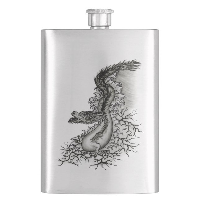 Cantil Dragão chinês, Design preto e branco em tatuostilo (Frente)