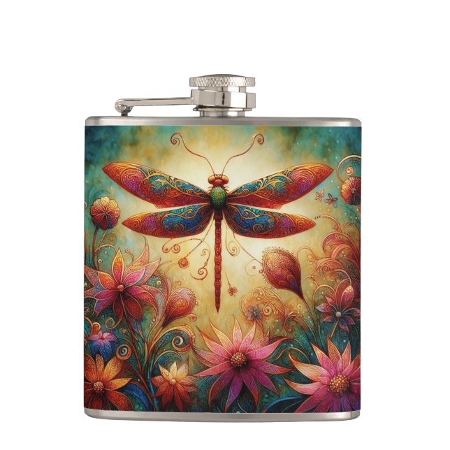 Cantil Dragonfly Floral Abstrato-Art Teal Rosa (Frente)