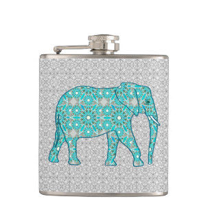 Cantil Elefante da flor da mandala - turquesa, cinza &