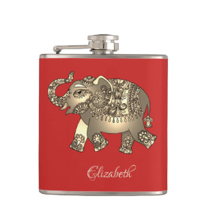 Cantil Elefante Floral Paisley Dourado, Vermelho - Person