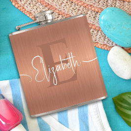 Cantil Elegant Brushed Copper Metal Script Monogrammed