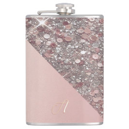 Cantil Elegant Rose Gold Monogram Vinyl Wrapped Flask