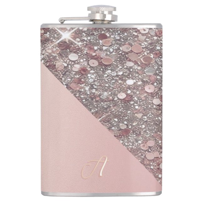 Cantil Elegant Rose Gold Monogram Vinyl Wrapped Flask (Frente)