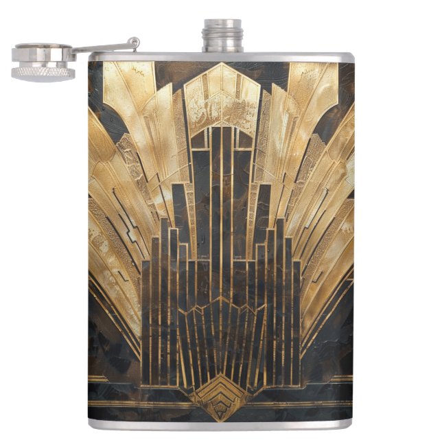 Cantil Elegante Art Deco Dourada Cityscape Preto (Aberto)