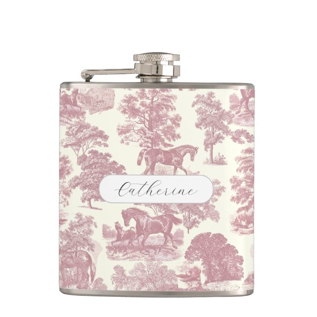 Cantil Elegante Chic Feminino Rosa Cavalos Toile Nome (Frente)