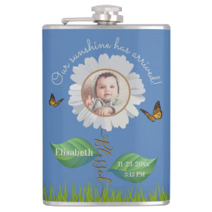 Cantil Elegante Daisy Blue Floral Cute Baby Photo e Name