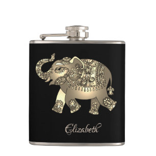 Cantil Elegante Elefante Floral Dourado, Preto - Personal