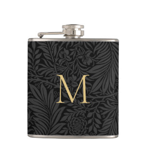 Cantil Elegante Floral Preto Dourado Monograma Vintage