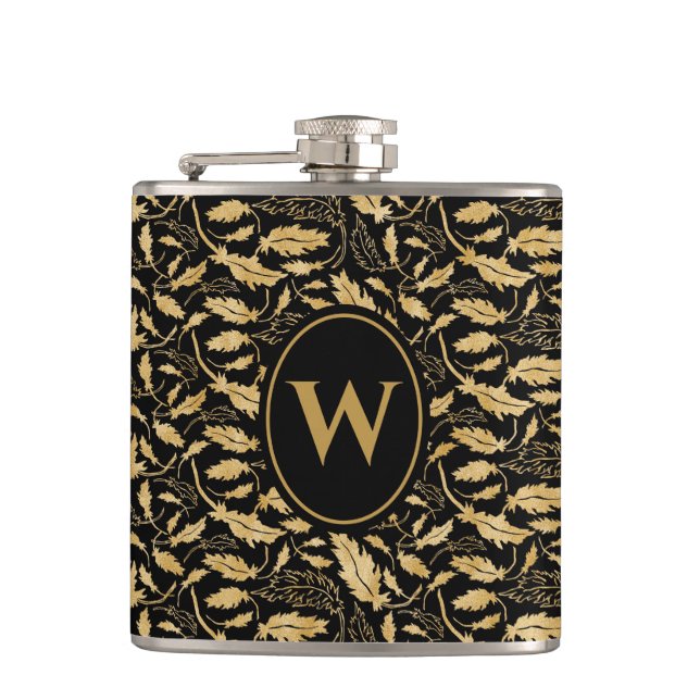 Cantil Elegante Luxo Folha de Ouro Preto Padrão Vintage (Frente)