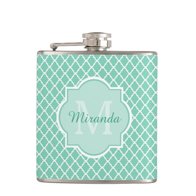 Cantil Elegante Mint Green Quatrefoil Monograma Com Nome (Frente)