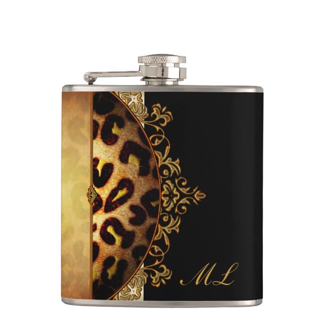Cantil Elegante Monograma de Leopardo Preto e Dourado (Frente)