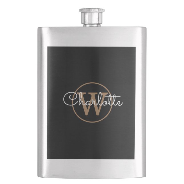 Cantil Elegante Monograma Dourado Moderno Script Preto (Frente)