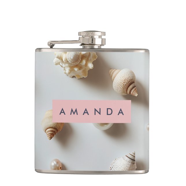Cantil Elegante Personalizado Pastel Conchas e Pérolas (Frente)