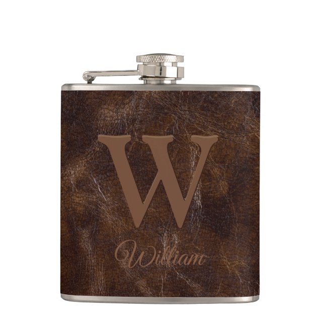 Cantil Elegante Textura de Couro Marrom Escuro Monogramad (Frente)