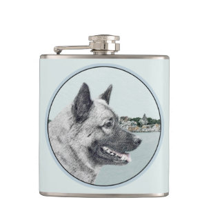 Cantil Elkhound norueguês na pintura da vila - Arte canin