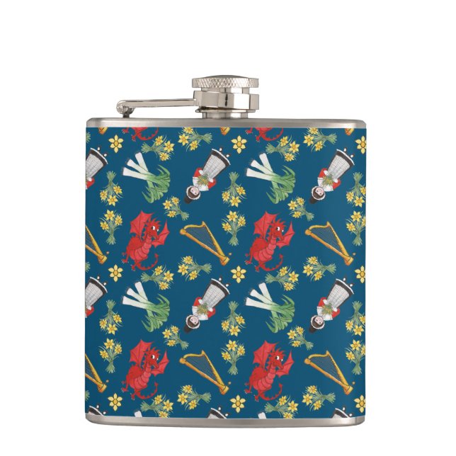 Cantil Emblemas galeses divertidos no Blue Hip Flask (Frente)