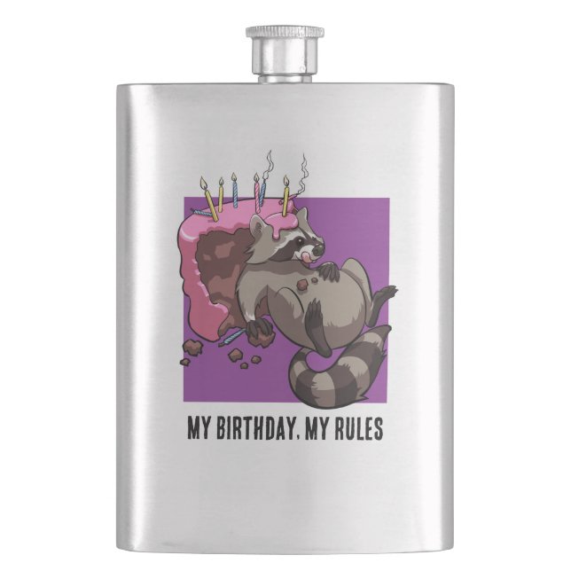 Cantil Engraçado Raccoon My Birthday My Rules Cake Cartoo (Frente)