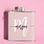 Cantil Escrita Cintilante Bonita de Monograma Cor-de-Rosa<br><div class="desc">Celebrar com estilo com o nosso Fláscara de Festa de solteira Negra, Rosa e Monograma Negra! Este frasco chic apresenta um design preto elegante com um monograma cor-de-rosa pincelado, acrescentando um toque personalizado às suas festividades de solteiro. Feito de aço inoxidável de alta qualidade, é durável e perfeito para torradas...</div>
