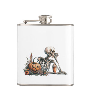 Cantil Esqueleto com abóbora e bebida. Dia das Bruxas