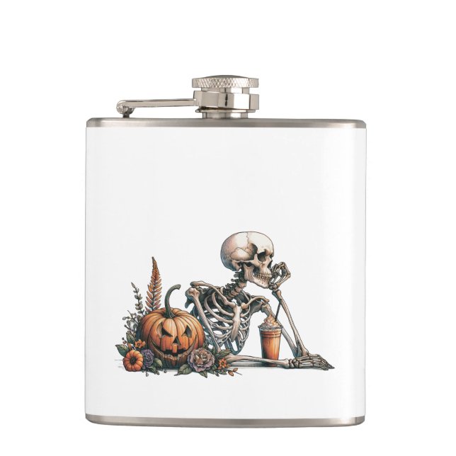 Cantil Esqueleto com abóbora e bebida. Dia das Bruxas (Frente)