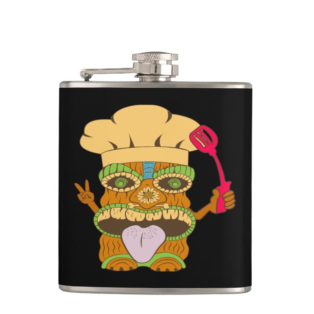 Cantil Estátua Chef Tiki com Espátula, Preto Engraçado (Frente)