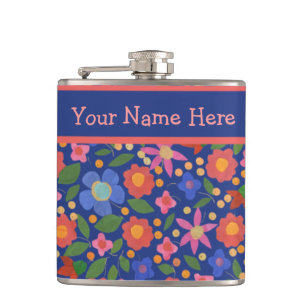 Cantil Estilo de Arte bonito Floral no Flask Azul