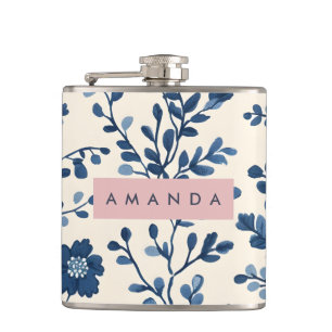 Cantil Estilo de Vinha Floral Azul Personalizado