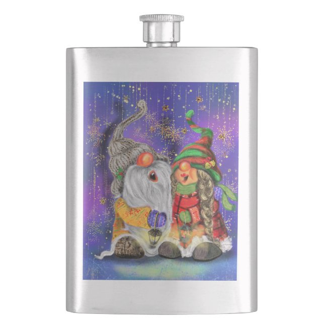 Cantil Feliz Casal de Natal Gnomos Flask (Frente)