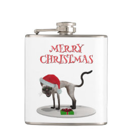 Cantil Feliz Natal. Gato com chapéu de Papai Noel