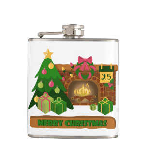 Cantil Feliz Natal perto da árvore de Natal de lareira bo