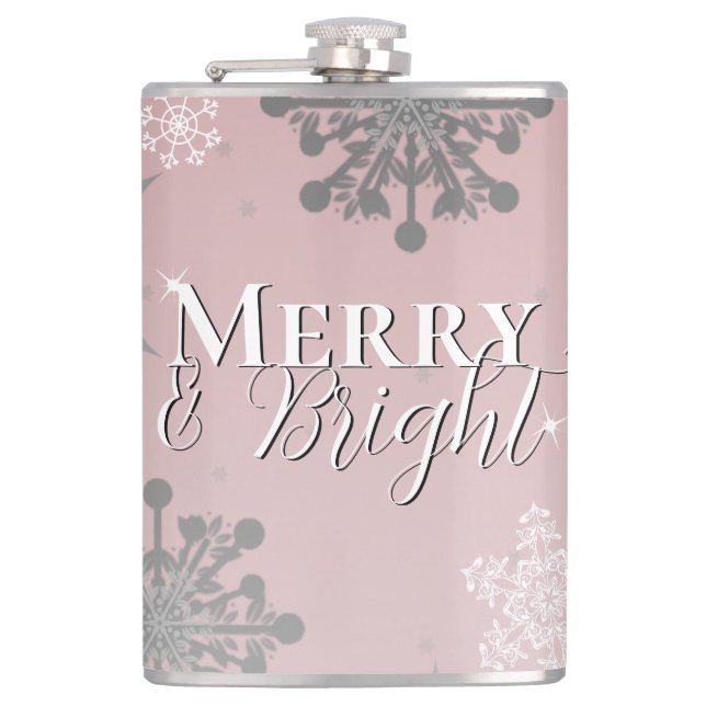 Cantil Feliz rosa e flocos de neve brilhantes Natal (Frente)