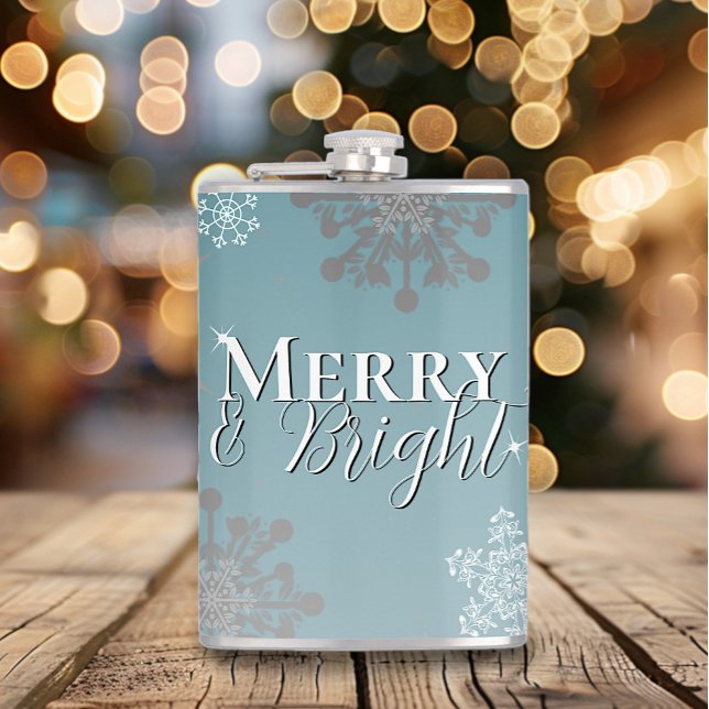 Cantil Feliz Teal e Flocos de Neve Brilhantes (Teal Merry and Bright Snowflakes Christmas Flask)