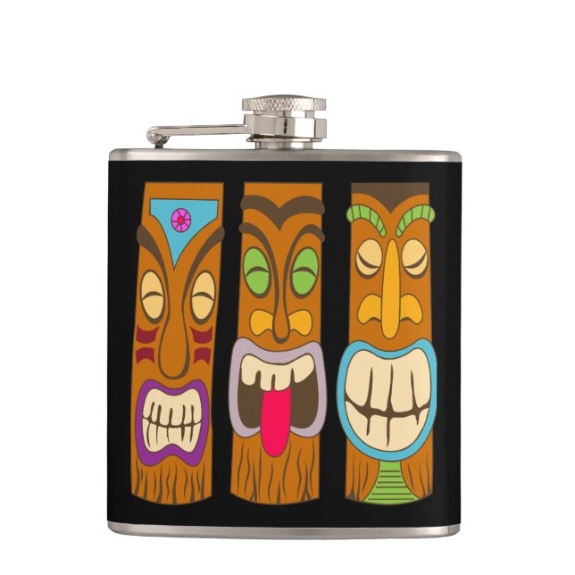 Cantil Feliz Tiki Estatuetas, Preto Engraçado (Frente)