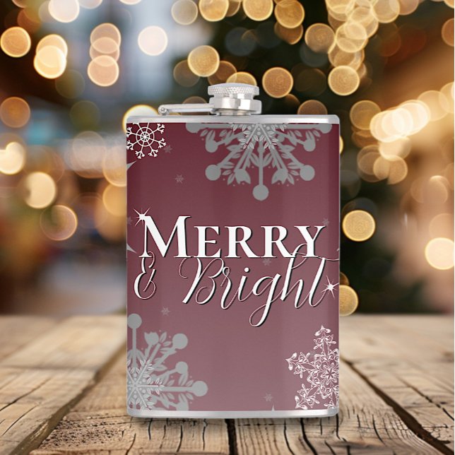 Cantil Feliz vermelha e flocos de neve brilhantes Natal (Red Merry and Bright Snowflakes Christmas Flask)
