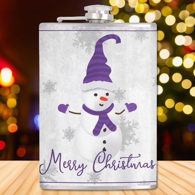 Cantil Feriado de Neve Roxo (Purple Cute Snowman Holiday Flask)