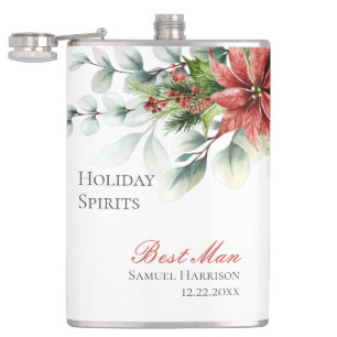 Cantil Feriado Poinsettia Wedding Flask for Padrinhos de 