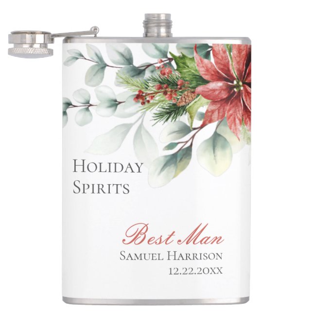 Cantil Feriado Poinsettia Wedding Flask for Padrinhos de  (Aberto)