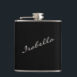 Cantil Festa de Casamento com Nome em Grafia Elegante Pre<br><div class="desc">Celebre com estilo com este cantil preto e branco com uma fonte de grafia elegante. Perfeito para festas de despedida de solteira, chás de noiva e presentes para damas de honra, este design elegante é uma lembrança memorável. Uma ótima escolha para brindes de festa de casamento, viagens de garotas ou...</div>