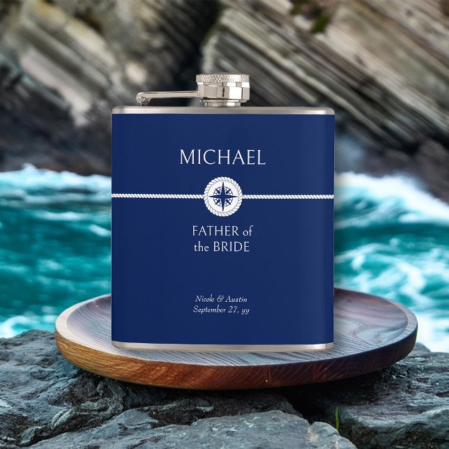 Cantil Festa de casamento náutica, azul-presente e anca (Nautical wedding father of the bride gift - personalize for any member of your wedding party)