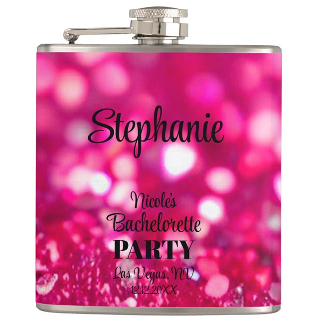 Cantil Festa de Despedida de Solteira Glam Moderno com Br (Personalized Hot Pink Glitter Bachelorette Flask, Bachelorette Weekend Party Favor, Bridesmaid Gifts)