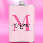 Cantil Festa de solteira da garota de monograma rosa quen<br><div class="desc">Celebrar com estilo com a Festa de solteira de nossa Garota do Monograma Rosa Quente! Apresentando um design cor-de-rosa quente vibrante e personalizado com seu monograma, este frasco adiciona um toque chic e personalizado às suas festividades de solteiro. Feito de aço inoxidável durável, é perfeito para segurar suas bebidas favoritas...</div>