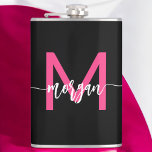 Cantil Festa de solteira da menina do Monograma Preto, Ro<br><div class="desc">Celebrar com estilo com a Festa de solteira de nossa Garota do Monograma Rosa Quente! Apresentando um design cor-de-rosa quente vibrante e personalizado com seu monograma, este frasco adiciona um toque chic e personalizado às suas festividades de solteiro. Feito de aço inoxidável durável, é perfeito para segurar suas bebidas favoritas...</div>