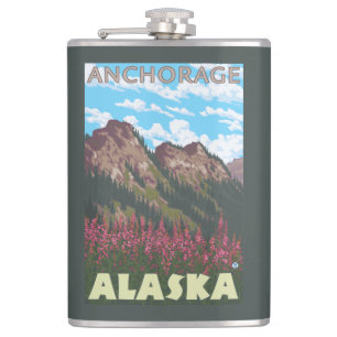 Cantil Fireweed & montanhas - Anchorage, Alaska