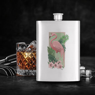 Cantil Flamingo Rosa Folhas Verdes Lírio