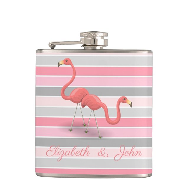 Cantil Flamingos Fofos, Listras, Personalizado (Frente)