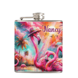 Cantil Flamingos Palmeiras Rosa Tropicais Personalizadas