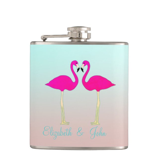 Cantil Flamingos Rosa Adoráveis, Personalizados Pelo Amor (Frente)