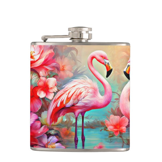 Cantil Flamingos rosa em um lago com flores-20231 (Frente)
