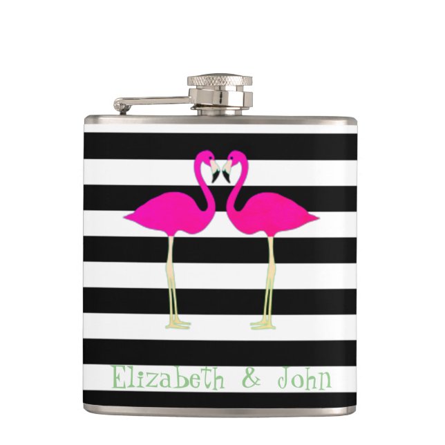 Cantil Flamingos Rosa,Listras Pretas e Brancas,Personaliz (Frente)