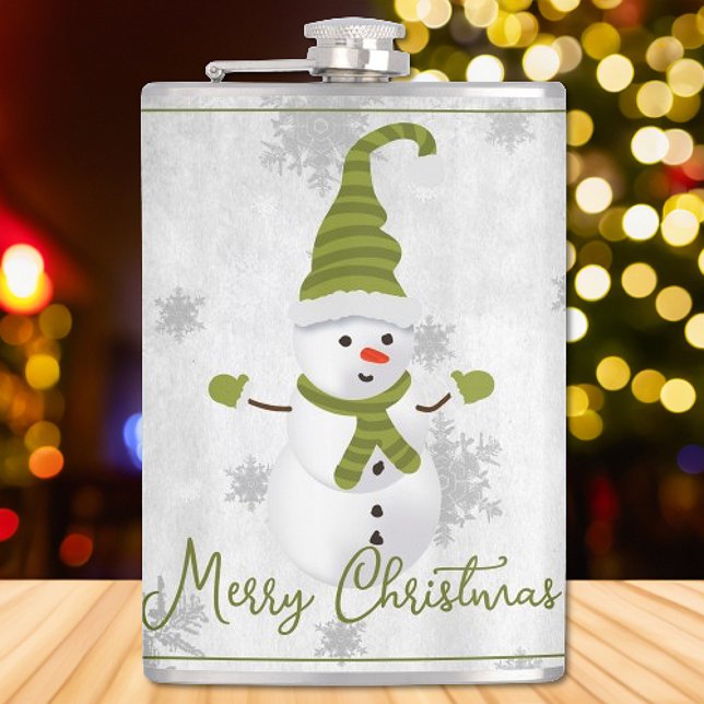 Cantil Fláscara de Férias de Neve Verde (Green Cute Snowman Holiday Flask)